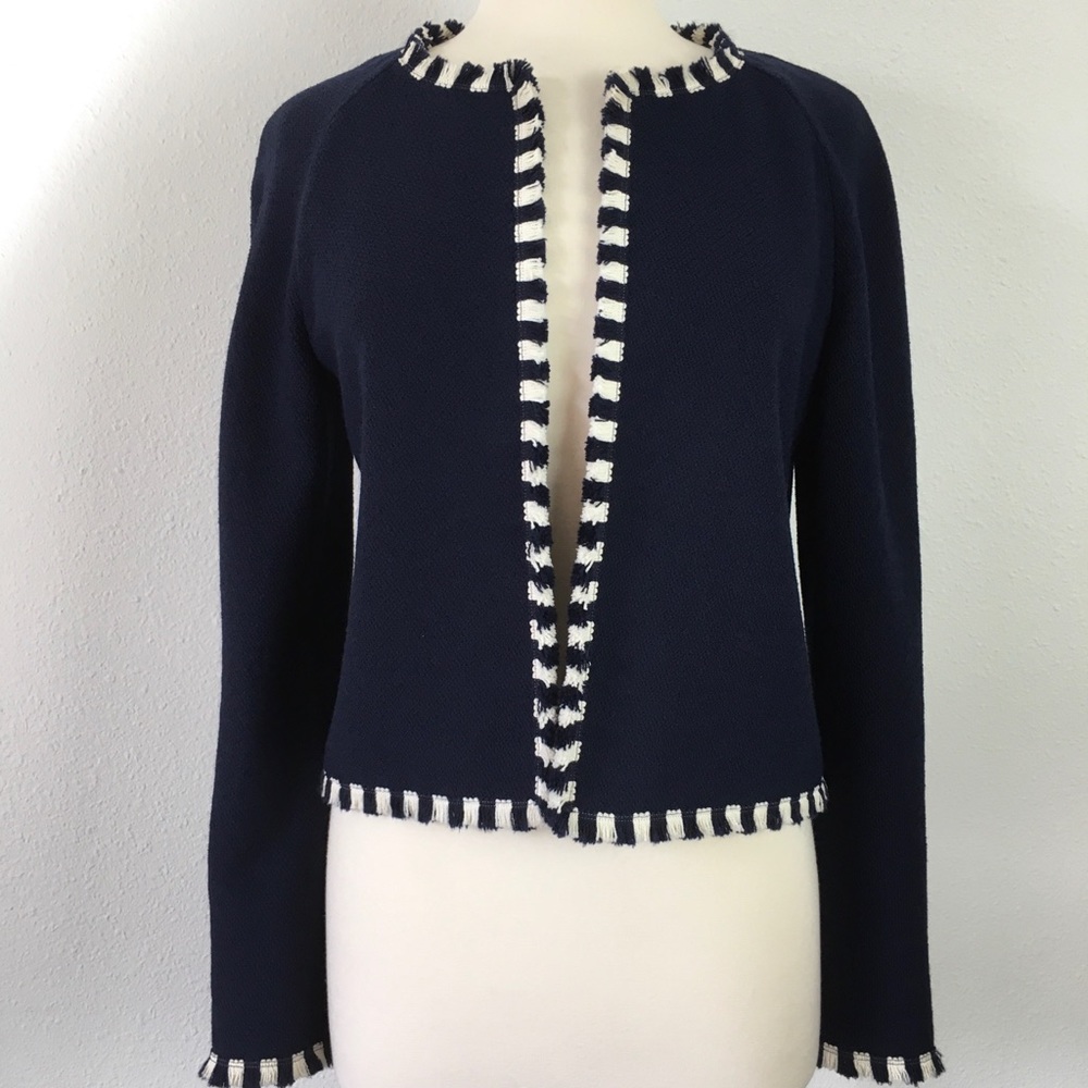 St. John collection navy & white fringe jacket EUC